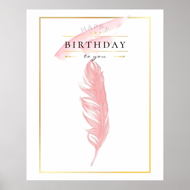 Affiche Beau dessin au crayon de plume rose pour anniversa (Devant)