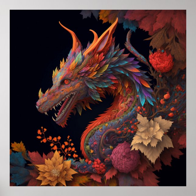 Affiche Beau Dragon Floral (Devant)