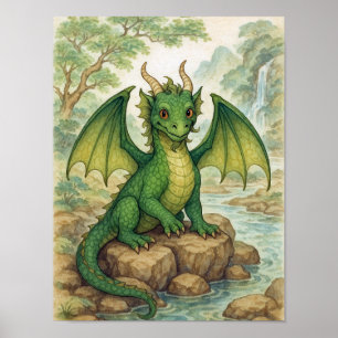 Affiche Beau dragon vert