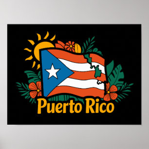 Affiche Beau Drapeau Floral Porto Rico