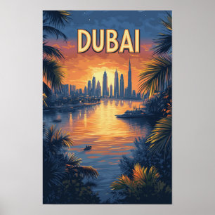 Affiche Beau Dubaï Vintage Illustration Voyage