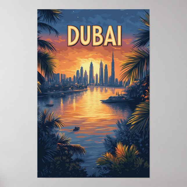 Affiche Beau Dubaï Vintage Illustration Voyage (Devant)