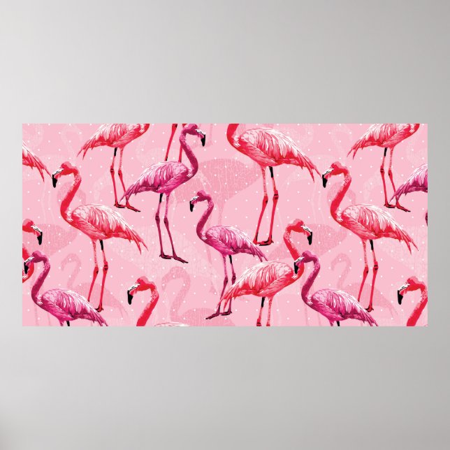 Affiche Beau Flamant rose Oiseau rose Motif sans couture i (Devant)