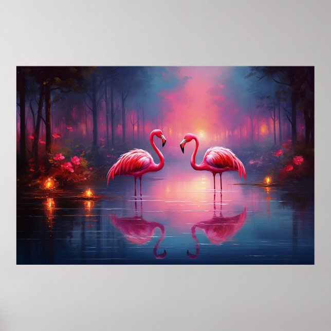 Affiche Beau Flamant rose rose (Devant)