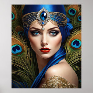 Affiche Beau Flapper Avec Peacock Turban