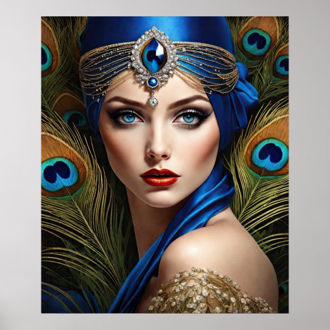 Affiche Beau Flapper Avec Peacock Turban (Devant)
