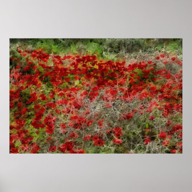 Affiche Beau Fleur sauvage rouge Anemones Art Abstrait (Devant)
