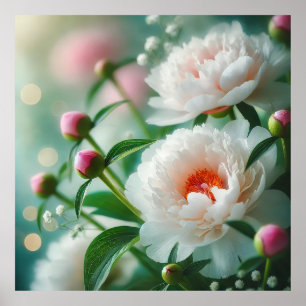 Affiche Beau gros plan de pivoines blanches en fleurs