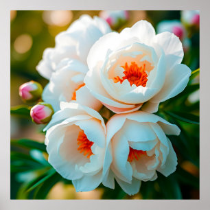Affiche Beau gros plan de pivoines blanches en fleurs