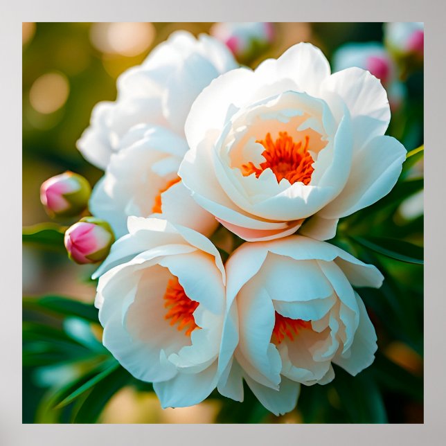 Affiche Beau gros plan de pivoines blanches en fleurs (Devant)