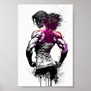Affiche Beau Gym Girl Flexing Muscles