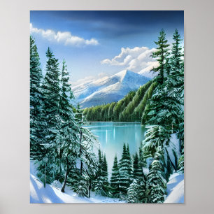 Affiche Beau Hiver Sky Mountain Lake