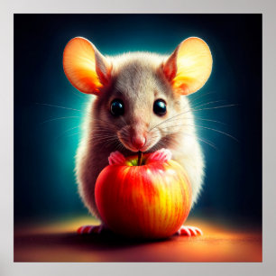 Affiche Beau imaginaire fourrure animal rouge pomme nourri