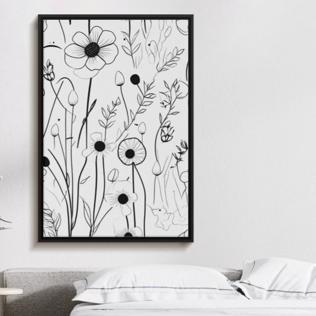 Affiche Beau jardin fleuri minimaliste à encre noire (Créateur téléchargé)