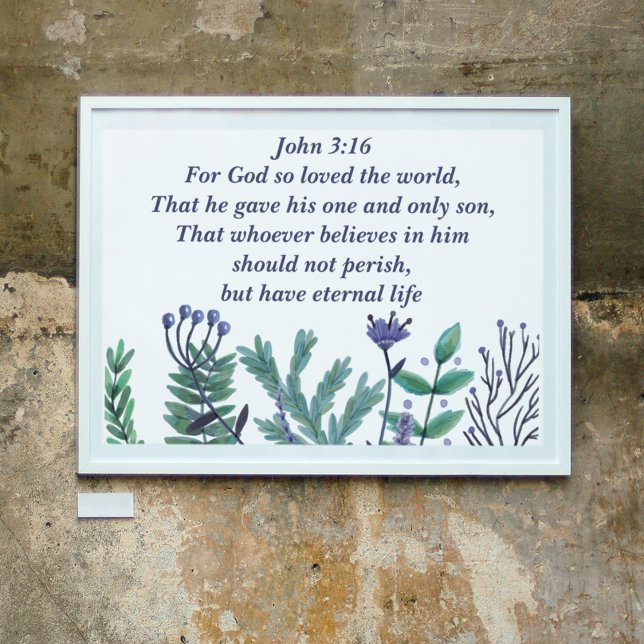 Affiche Beau Jean 3:16 Inspirationnel Christian Floral (Créateur téléchargé)