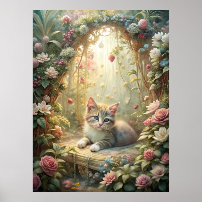 Affiche Beau Kitten en Jardin Rose (Shabby Chic) (Devant)