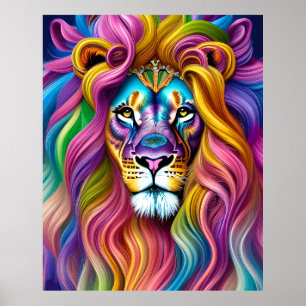 Affiche Beau Lion avec Main Colorée