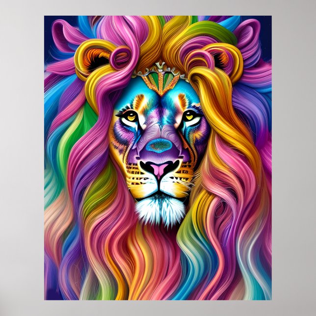 Affiche Beau Lion avec Main Colorée (Devant)