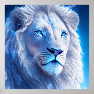Affiche Beau Lion blanc mystique aux yeux bleus