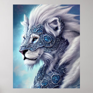 Affiche Beau Lion de Guerrier Blancs