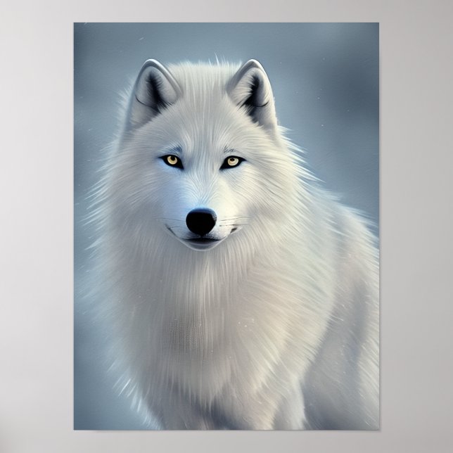 Affiche Beau Loup Blanc Art (Devant)