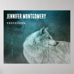 Affiche Beau loup gris dans une entreprise forestière fonc