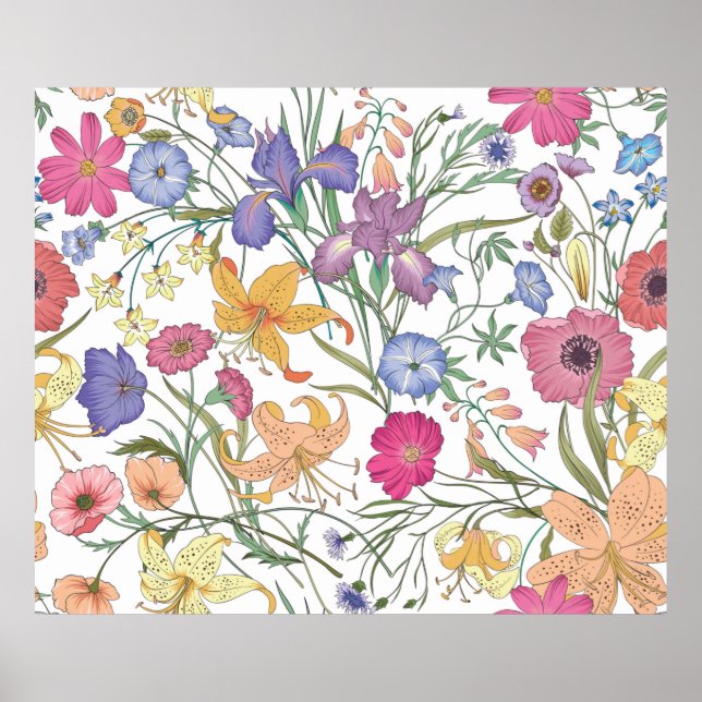 Affiche Beau motif floral transparent. illustr (Devant)