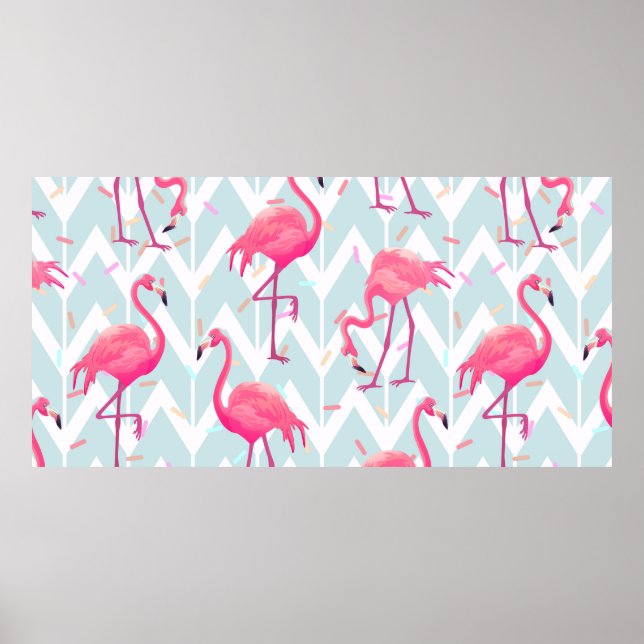 Affiche Beau motif tropical transparent avec flamme rose (Devant)
