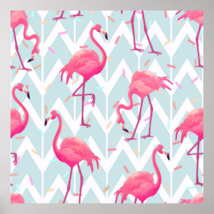 Affiche Beau motif tropical transparent avec flamme rose