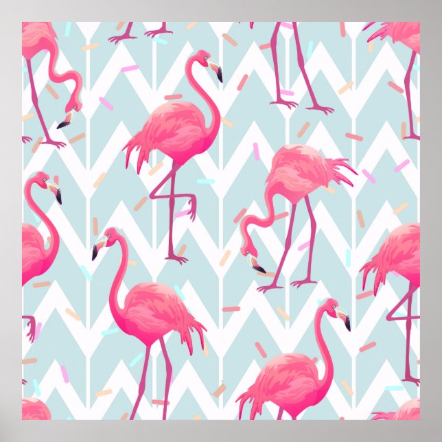Affiche Beau motif tropical transparent avec flamme rose (Devant)