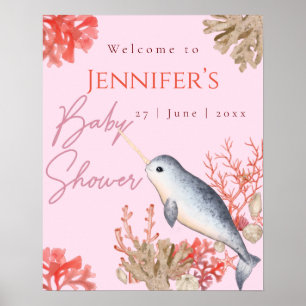 Affiche Beau océan Narwhal Baby shower de bienvenue