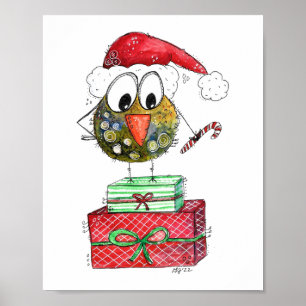 Affiche Beau Oiseau de Noël Whimsical