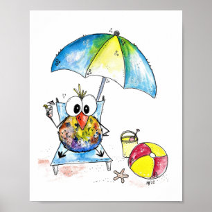 Affiche Beau Oiseau Whimsical sur la plage