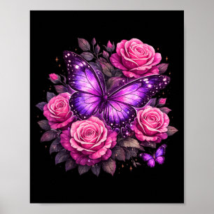 Affiche Beau Papillon Rose Pourpre Amoureux des Papillons