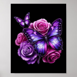 Affiche Beau Papillon Rose Violet Amoureux Papillon C