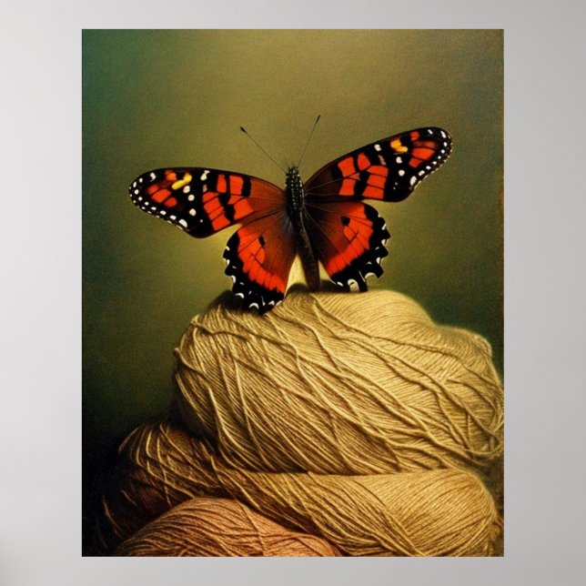 Affiche Beau Papillon rouge assis sur fil moderne (Devant)