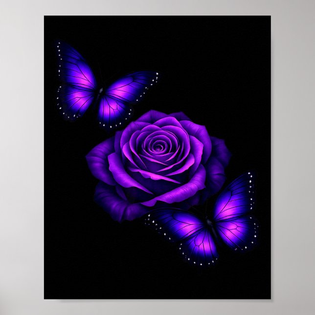Affiche Beau papillon violet papillon amoureux rose (Devant)
