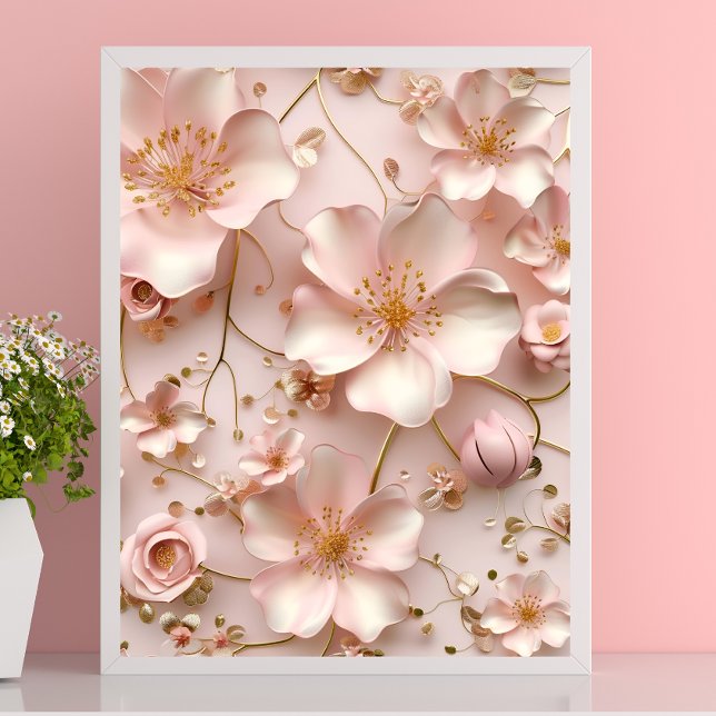 Affiche Beau Pastel Rose Doux Floral (Créateur téléchargé)