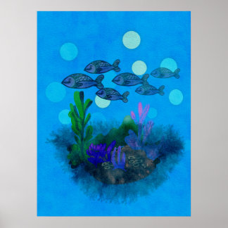 Affiche Beau paysage bleu