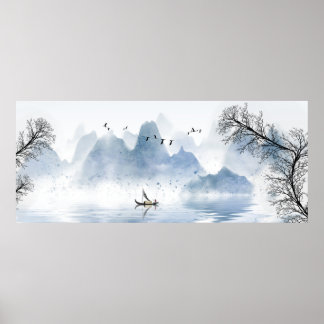 Affiche Beau paysage d'encre de Chine nature
