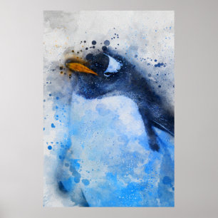 Affiche beau pingouin peinture à l'aquarelle minimale