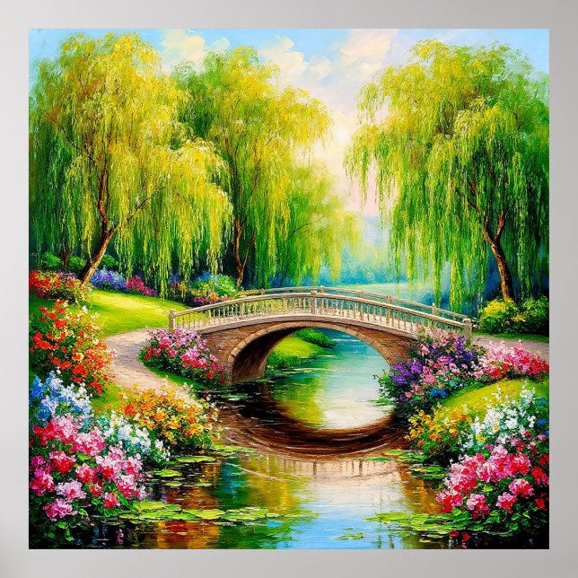 Affiche Beau pont dans un paysage en fleurs (Devant)