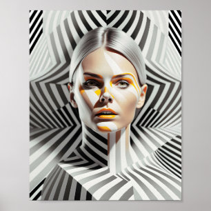 Affiche Beau Portrait D'Art Féminin Noir Et Blanc