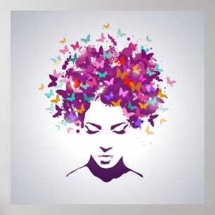 Affiche Beau portrait de femme avec cheveux papillon