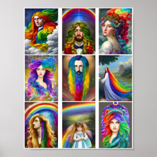 Affiche Beau Rainbow Hair People portraits imaginaire