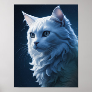 Affiche Beau réaliste Starry Night Sky White Chat