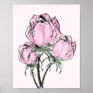 Affiche Beau Rose de main rose