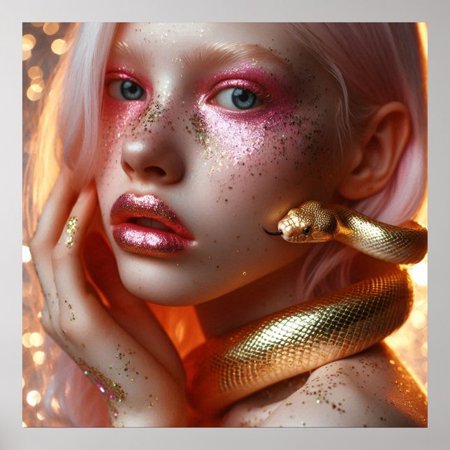 Affiche Beau serpent d'or avec fille (Devant)