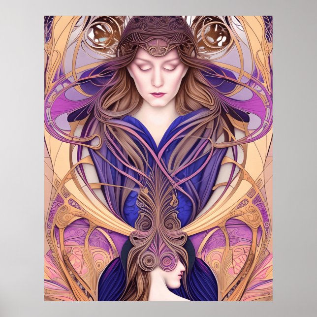 Affiche Beau style Art Nouveau Bleu violet (Devant)