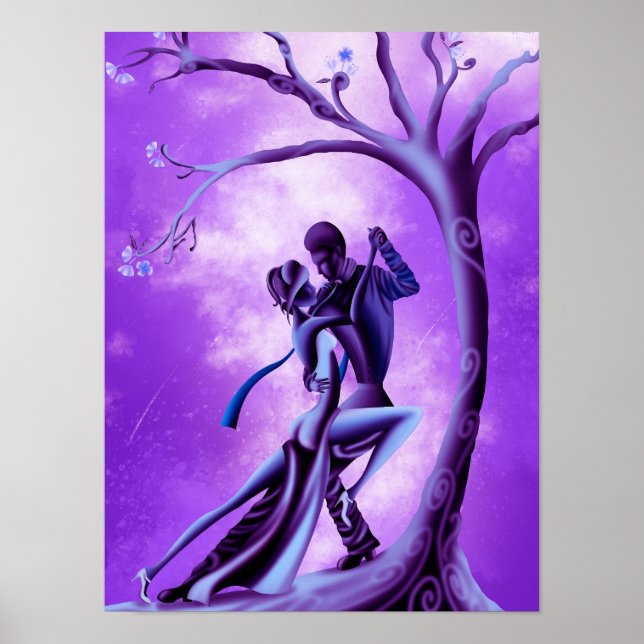 Affiche Beau Tango de danse en couple au clair de lune (Devant)